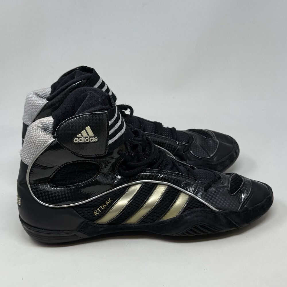 Adidas Attaak Wrestilng Shoes Mens 9.5 Black Gold Leather Mesh MMA Vintage 2004